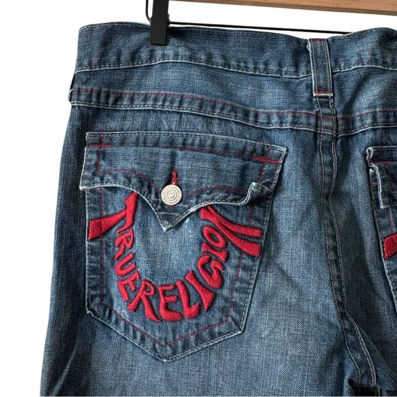 True Religion Vintage Y2K Embroidered Spell Out Dark Wash Bootcut Jeans W38 - Picture 1 of 8